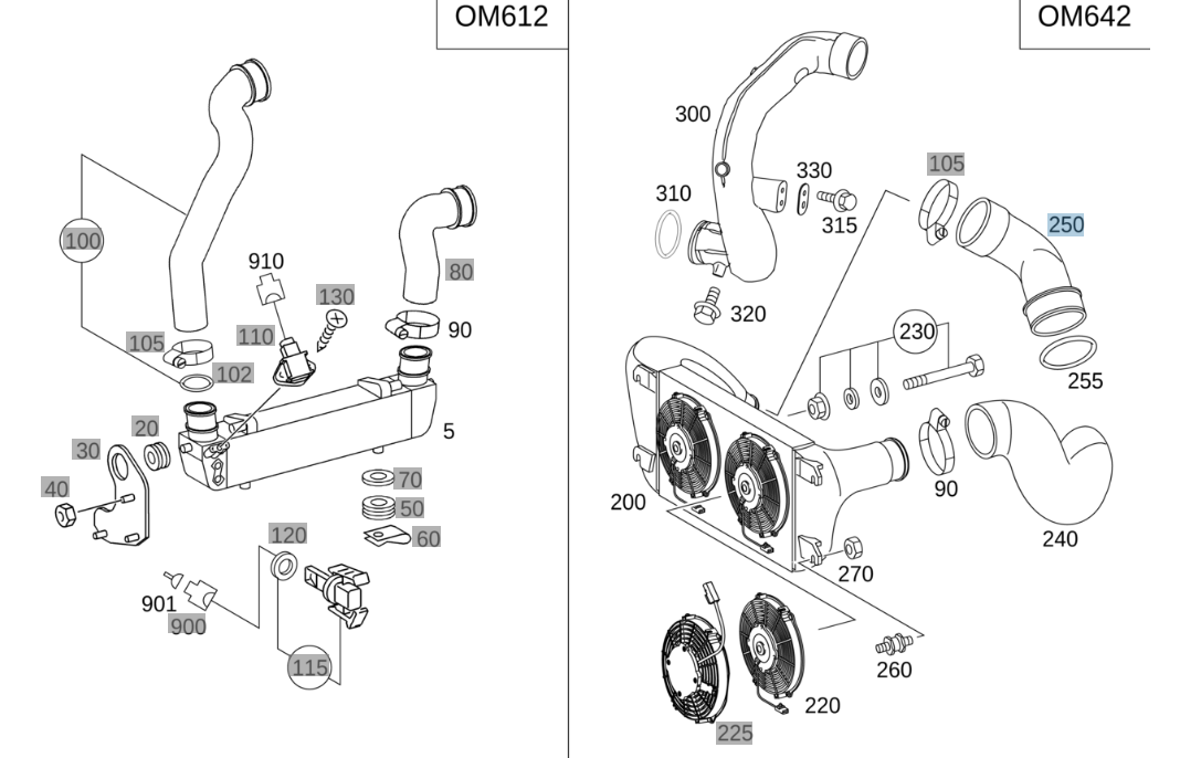 A4615001075 – SCHLAUCH VOM LADELUFTKUEHLER ZUM MOTOR G300 / G270 – Mercedes/Puch