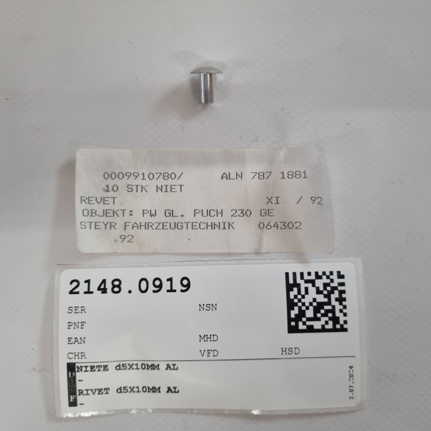 RIVET d5X10MM AL A0009910780