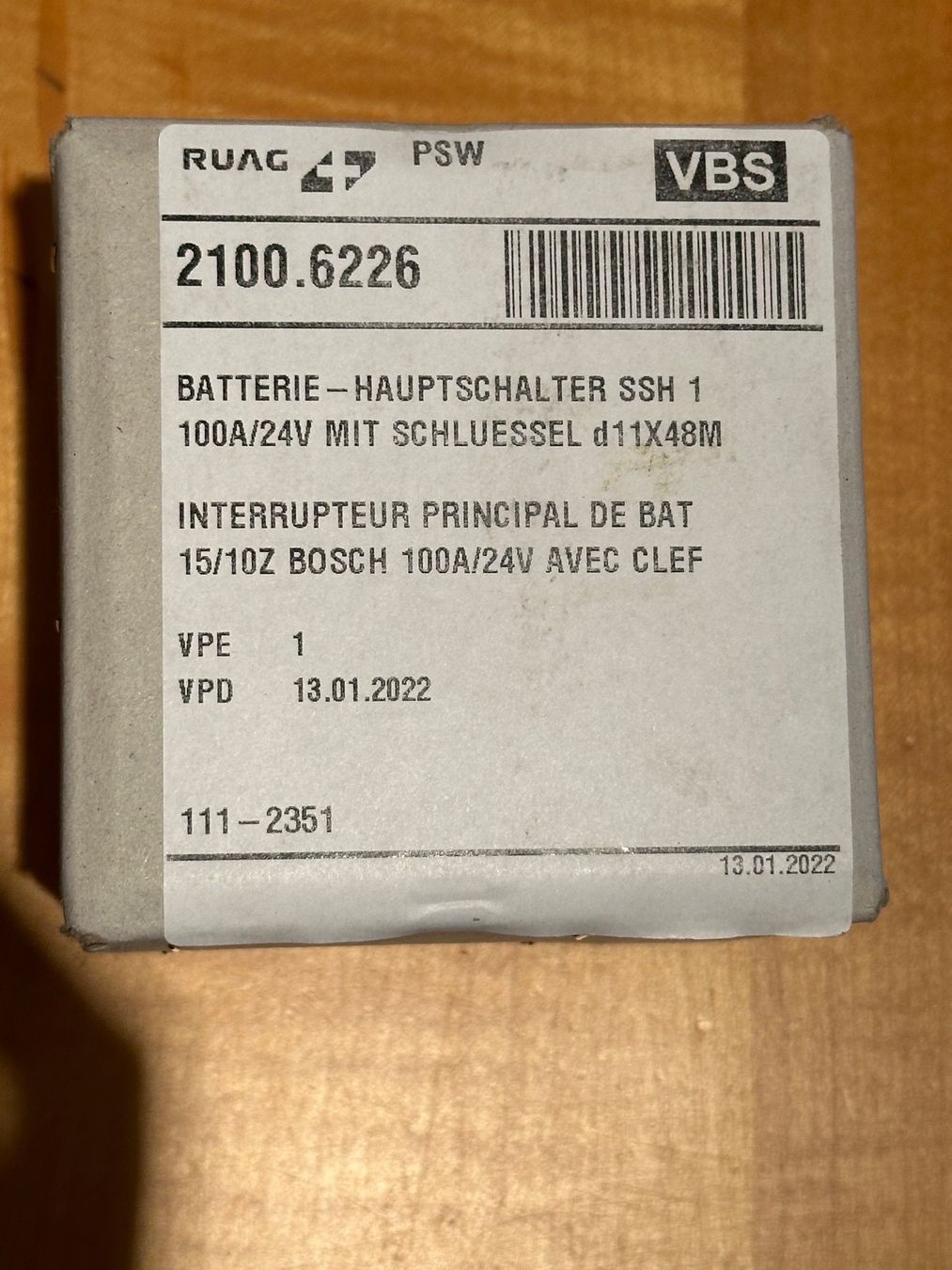 BATTERIE-HAUPTSCHALTER SSH 15/ 10Z BOSCH 100A/24V MIT SCHLUESSEL d11X48MM